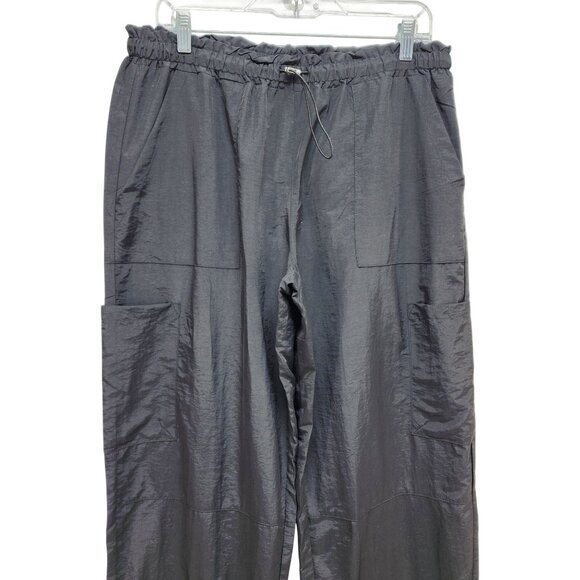 Black Nylon Mens Drawstring Elastic Waist Pants With Pockets & Adjustable Hem - Picture 4 of 9